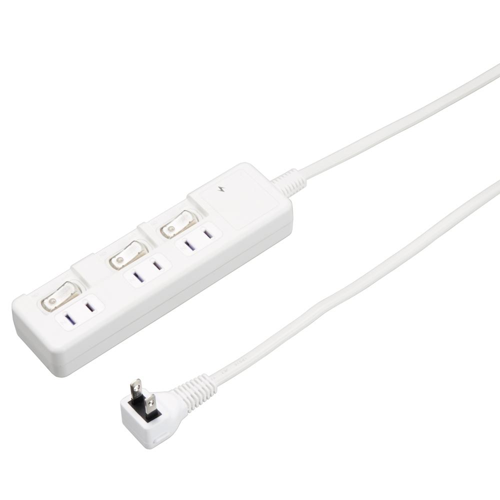 雷ガード付節電タップ 3個口 0.3m 個別スイッチ付 ホワイト_H8KS3303WH_YAZAWA(ヤザワコーポレーション)