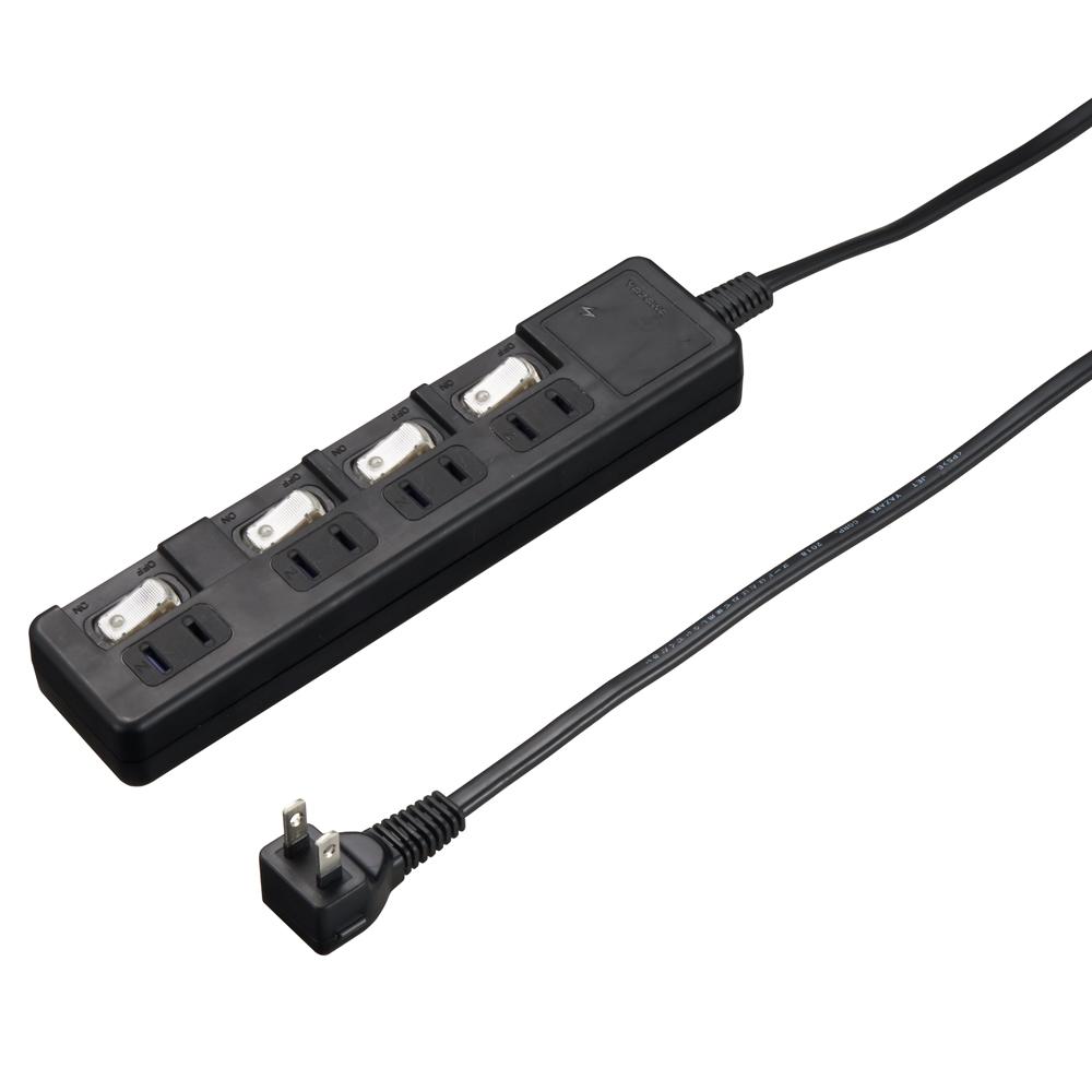 雷ガード付節電タップ 4個口 3m ブラック_H8KS443BK_YAZAWA(ヤザワコーポレーション)
