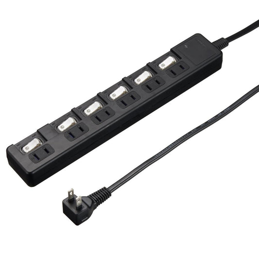 雷ガード付節電タップ 6個口 0.3m ブラック_H8KS6603BK_YAZAWA(ヤザワコーポレーション)