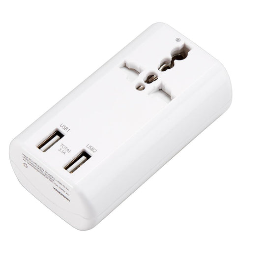 海外用マルチ変換プラグUSB付3.1A白_HPM53AWH_YAZAWA(ヤザワコーポレーション)