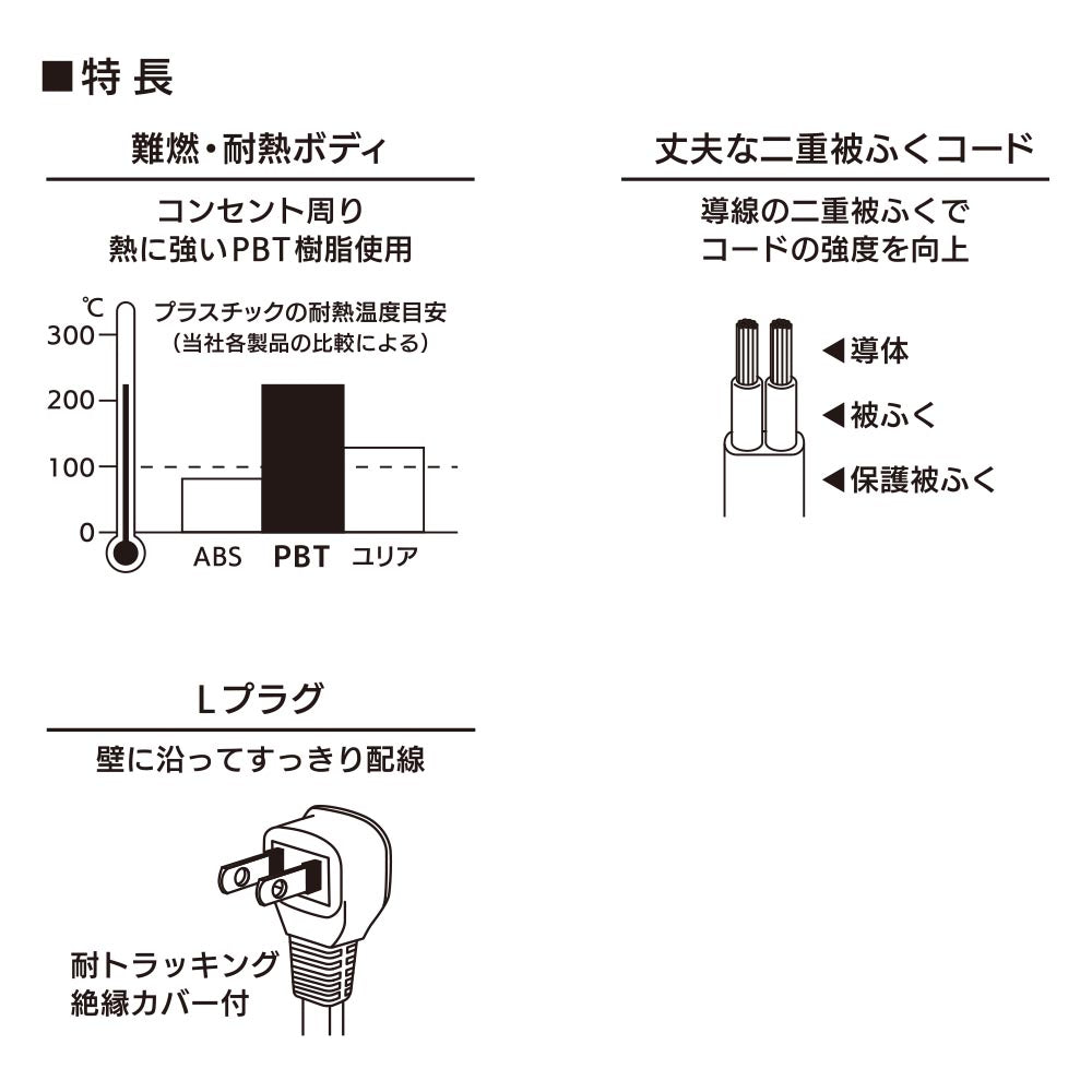 スリムタップ（6個口/1.5m/L型プラグ/ホワイト）_00-1649_HS-T615W22_OHM（オーム電機）