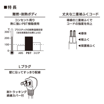 スリムタップ（6個口/1.5m/L型プラグ/ホワイト）_00-1649_HS-T615W22_OHM（オーム電機）