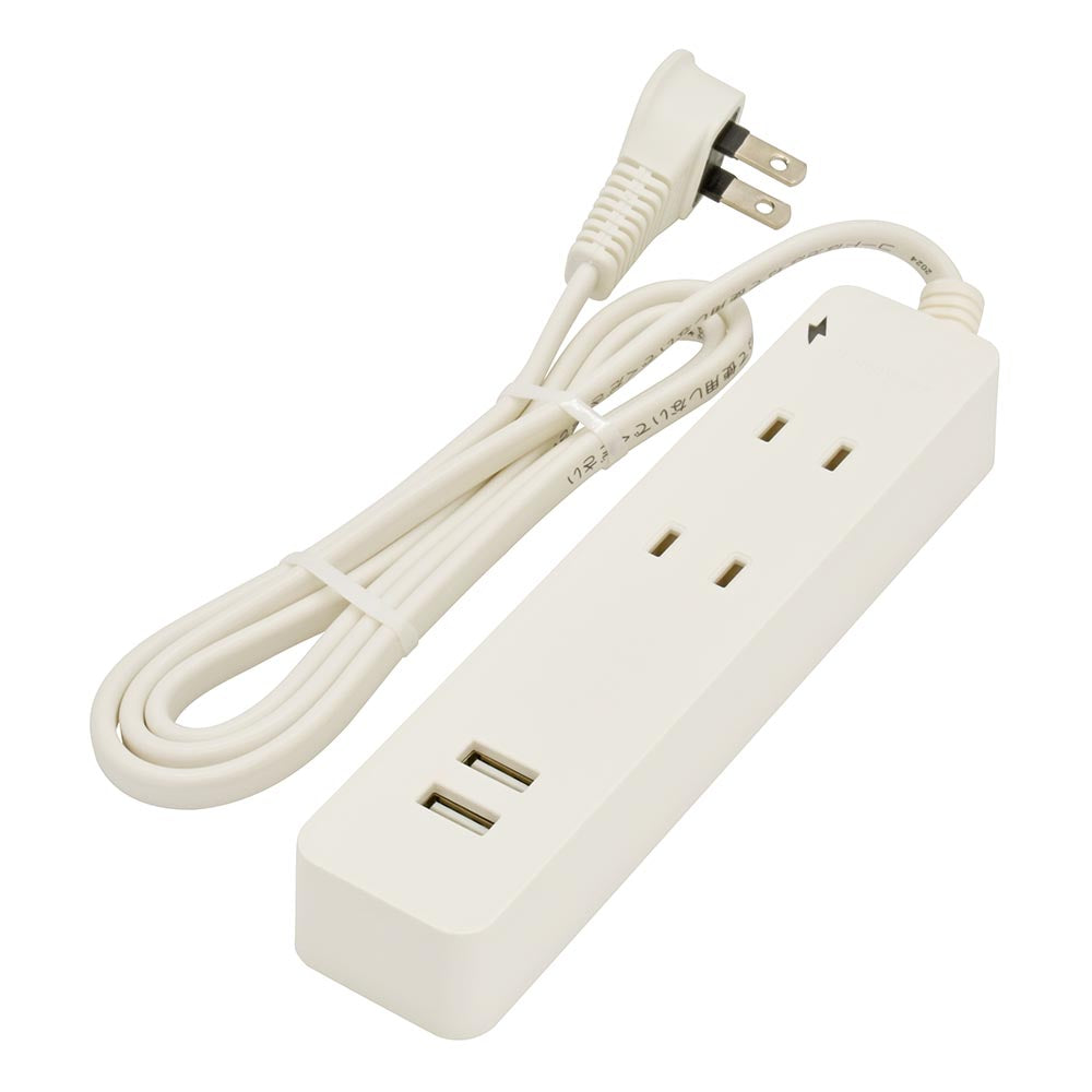雷ガード・USB・コード付タップ（2個口/1m/USB2個口合計2.4A/Lプラグ/2個口/1m/ホワイト）_00-1655_HS-TKU21W22_OHM（オーム電機）