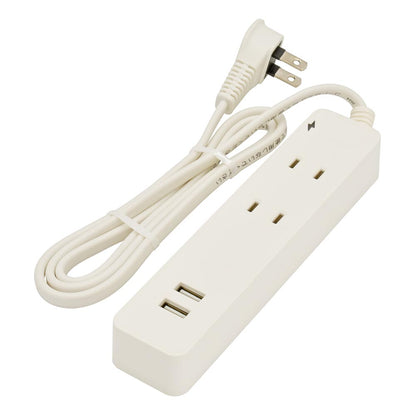雷ガード・USB・コード付タップ（2個口/1m/USB2個口合計2.4A/Lプラグ/2個口/1m/ホワイト）_00-1655_HS-TKU21W22_OHM（オーム電機）