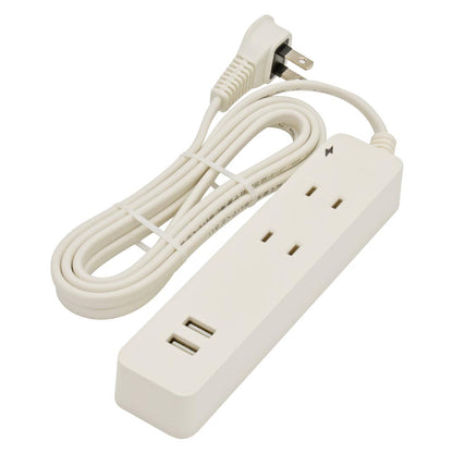 雷ガード・USB・コード付タップ（2個口/2m/USB2個口合計2.4A/Lプラグ/ホワイト）_00-1656_HS-TKU22W22_OHM（オーム電機）
