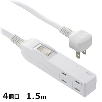 発煙ガードスリムタップ（一括集中スイッチ過電流防止ブレーカー付/4個口/コード1.5m/ホワイト）_00-2583_HS-T415HB-W_OHM（オーム電機）