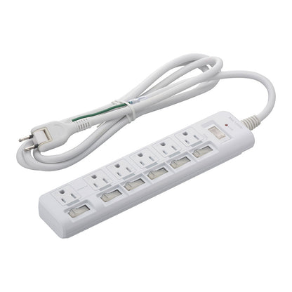 発煙ガード節電タップ（6個口/コード長2m/1500W以下/過電流防止ブレーカー付/個別スイッチ付/ホワイト）　　_00-2587_HS-T623PBHF-W_OHM（オーム電機）
