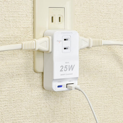発煙ガードトリプルタップ（USB Type-A、C/3個口/ホワイト）_00-2588_HS-A3U1C1H-W_OHM（オーム電機）