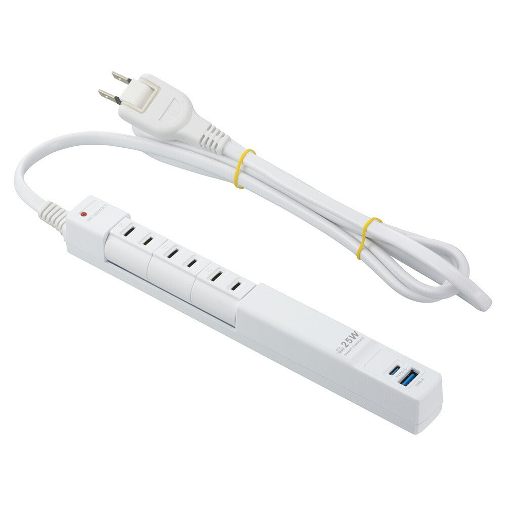 回転スリムタップ（雷ガード/PD25W/USB-A・C各1/3個口/1.5m/白）_00-2589_HS-T3RU1C1KF-W_OHM（オーム電機）