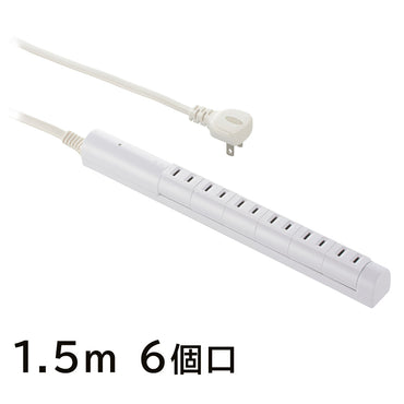 回転スリムタップ（雷ガード/6個口/1.5m/白）_00-7089_HS-T6RK-W_OHM（オーム電機）