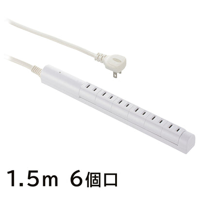回転スリムタップ（雷ガード/6個口/1.5m/白）_00-7089_HS-T6RK-W_OHM（オーム電機）