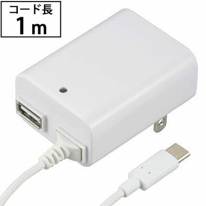ACアダプター（USB Type-C＋Type-A/1m/ホワイト）_01-3747_MAV-AUC2-W_OHM（オーム電機）