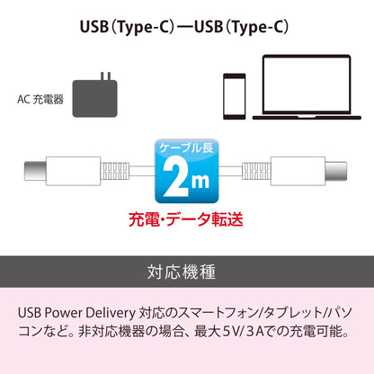 USBケーブル（PD240W対応/Type-C to Type-C/データ転送最大480Mbps/2m/ホワイト）_01-7192_SMT-L20P240-W_OHM（オーム電機）