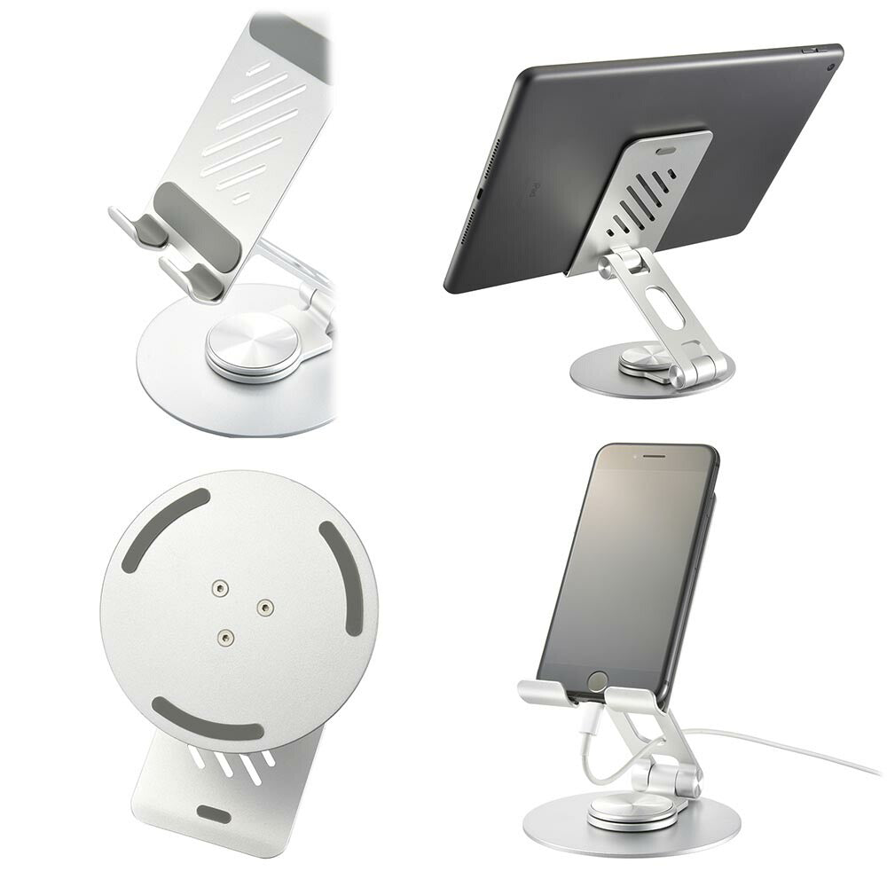 スマホ＆タブレットスタンド（12.9インチまで/360度回転/シルバー）_01-7233_SMT-OS02-S_OHM（オーム電機）