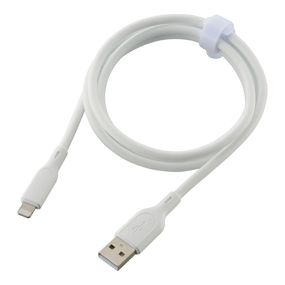 なめらかケーブル（1m/シリコンタイプ/USB-A to Lightning/5V・3A対応/白）_01-7343_SMT-L10SAL-W_OHM（オーム電機）