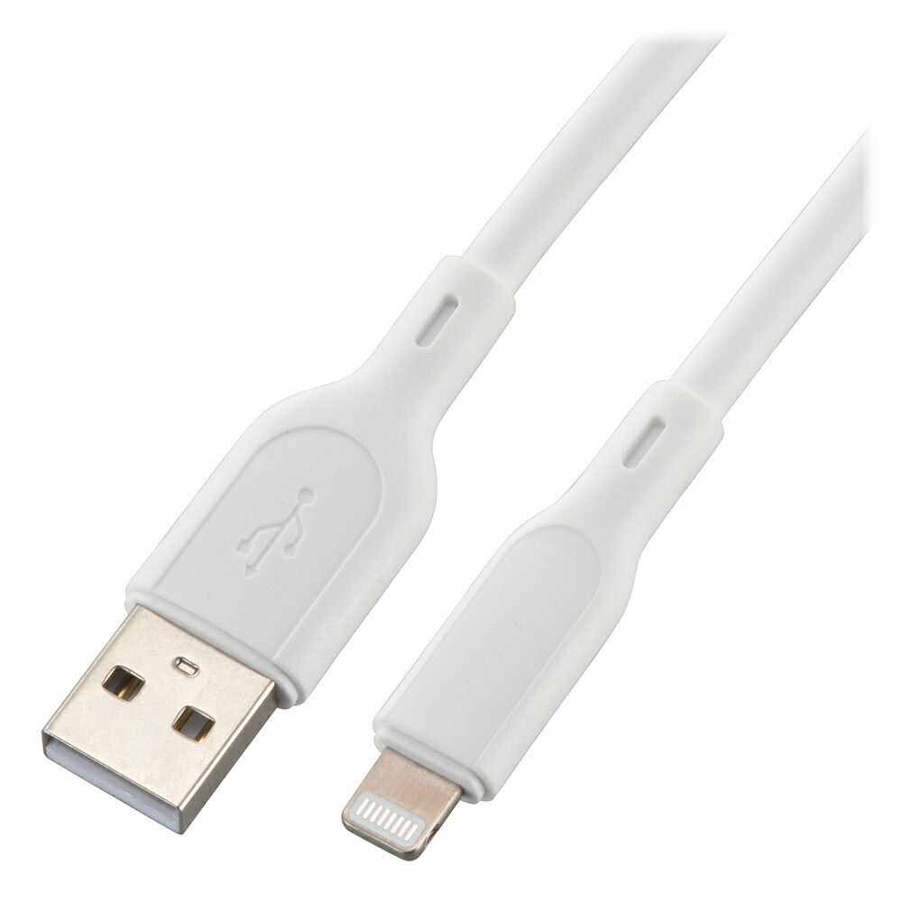 なめらかケーブル（1m/シリコンタイプ/USB-A to Lightning/5V・3A対応/白）_01-7343_SMT-L10SAL-W_OHM（オーム電機）