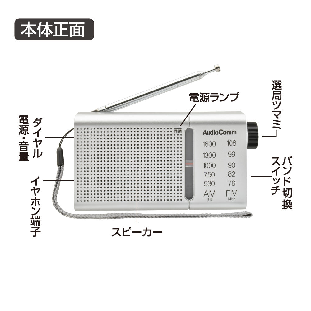 ハンディラジオ（高感度DSP/ワイドFM/イヤホン付/単3形×2本使用/シルバー）_03-0990_RAD-P503S_OHM（オーム電機）