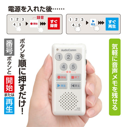 簡単ICレコーダー（最大録音34時間/録音件数最大5件/内蔵メモリー8GB/単4形×2本使用/ホワイト）_03-5040_ICR-55N_OHM（オーム電機）