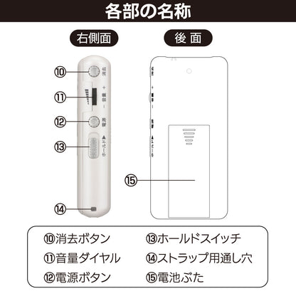 簡単ICレコーダー（最大録音34時間/録音件数最大5件/内蔵メモリー8GB/単4形×2本使用/ホワイト）_03-5040_ICR-55N_OHM（オーム電機）