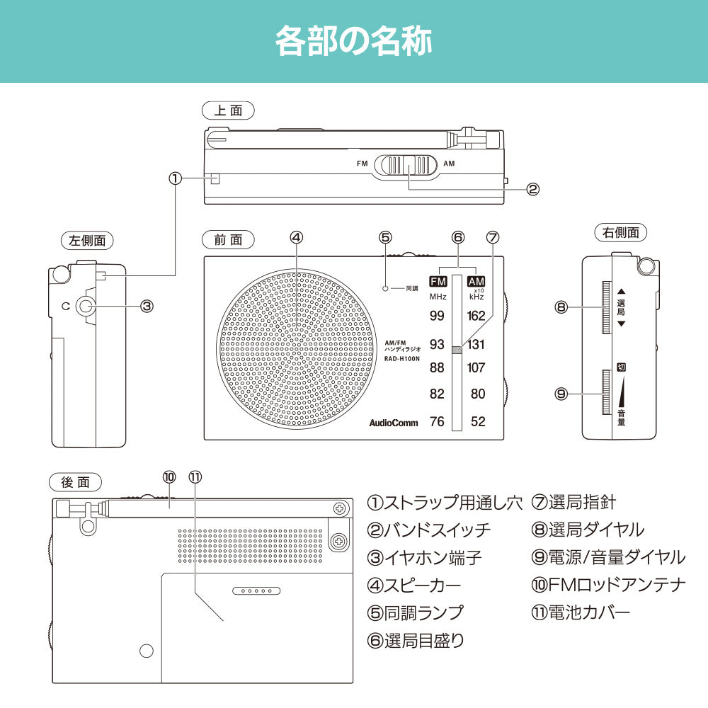 ハンディラジオ（コンパクト/ワイドFM/単3形×2本使用/ホワイト）_03-5635_RAD-H100N_OHM（オーム電機）