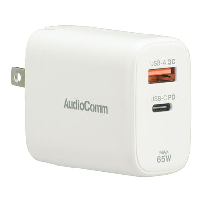 PDチャージャー（65W PD USB-C/18W QC USB-A/GaN採用/収納式プラグ/ホワイト）_03-6159_MAV-AP365N_OHM（オーム電機）