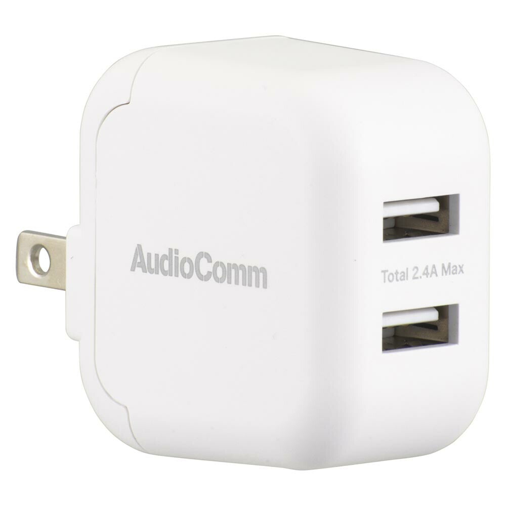 USBチャージャー（USB-A×2/出力合計2.4A/収納式プラグ/ホワイト）_03-6168_MAV-AU2212N_OHM（オーム電機）