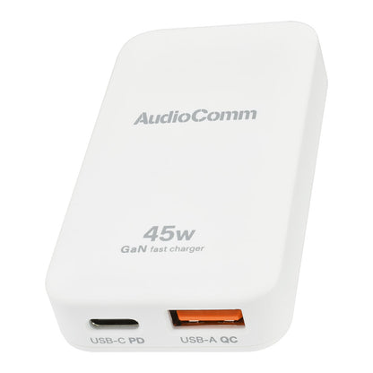 スリムPDチャージャー（USB-C PD 最大45W＋USB-A QC 最大18W/GaN採用/収納式プラグ/ホワイト）_03-6398_MAV-AP450N_OHM（オーム電機）
