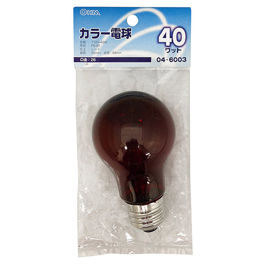 【納期約2週間】LB-PS5640-CR クリアカラー球PS55 40W レッド E26 OHM（オーム電機）
