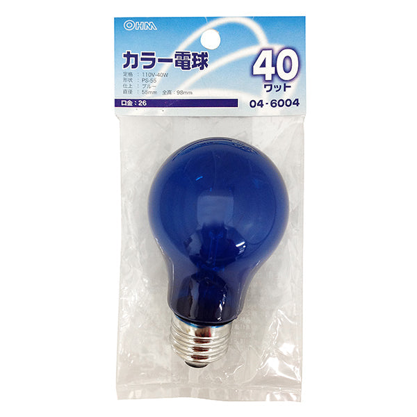 【納期約2週間】LB-PS5640-CA クリアカラー球PS55 40W ブルー E26 OHM（オーム電機）