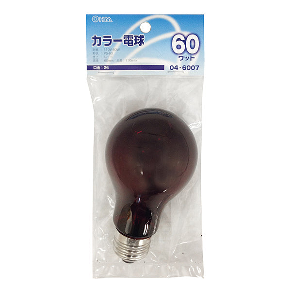 【納期約2週間】LB-PS6660-CR クリアカラー球PS60 60W レッド E26 OHM（オーム電機）