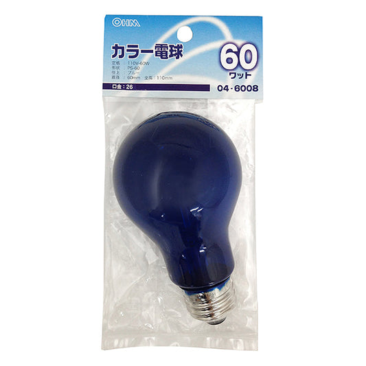 【納期約2週間】LB-PS6660-CA クリアカラー球PS60 60W ブルー E26 OHM（オーム電機）