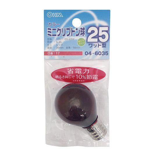 【納期約2週間】LB-S3725K-CR ミニクリプトン球 クリアカラー（25W/レッド/E17） OHM（オーム電機）