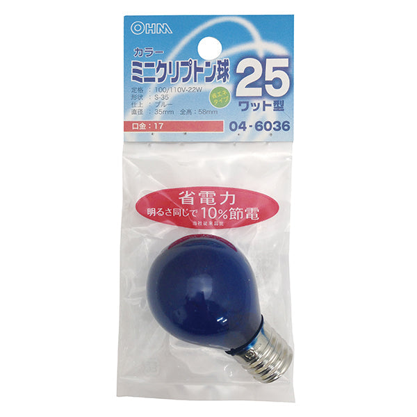【納期約2週間】LB-S3725K-CA ミニクリプトン球 クリアカラー（25W/ブルー/E17） OHM（オーム電機）