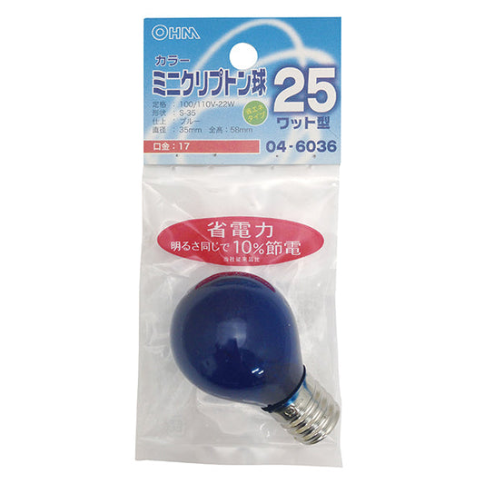 【納期約2週間】LB-S3725K-CA ミニクリプトン球 クリアカラー（25W/ブルー/E17） OHM（オーム電機）