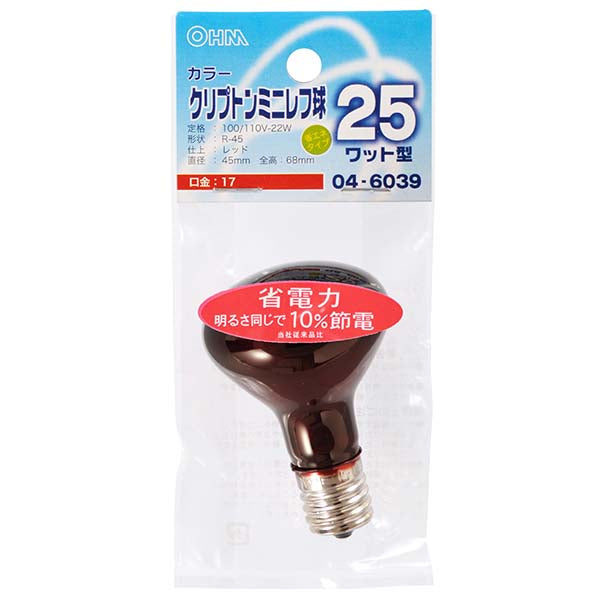 【納期約2週間】LB-R4725K-CR クリプトンミニレフ球（25W相当/レッド/E17） OHM（オーム電機）