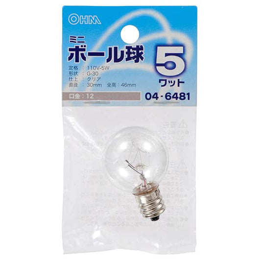 LB-G3205-C ﾐﾆﾎﾞｰﾙ球(5W/ｸﾘｱ/G30/E12)