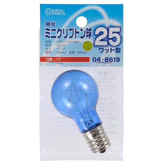 【納期約2週間】04-6619 昼光ミニクリプトン球（25W相当/クリア/PS-35/E17） OHM（オーム電機）