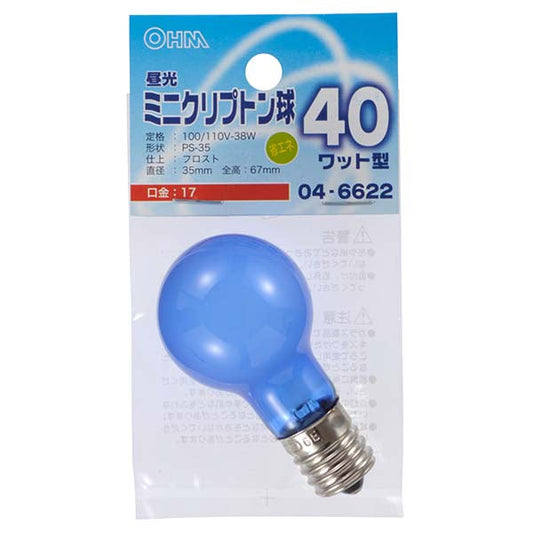 【納期約2週間】04-6622 昼光ミニクリプトン球（40W相当/フロスト/PS-35/E17） OHM（オーム電機）