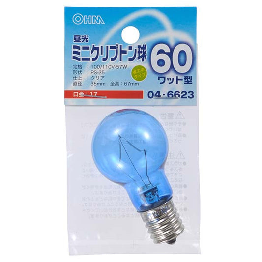 【納期約2週間】04-6623 昼光ミニクリプトン球（60W相当/クリア/PS-35/E17） OHM（オーム電機）