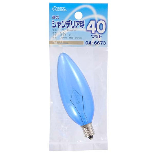 【納期約2週間】LB-C2240-DC 昼光シャンデリア球（40W/クリア/C-32/E12） OHM（オーム電機）