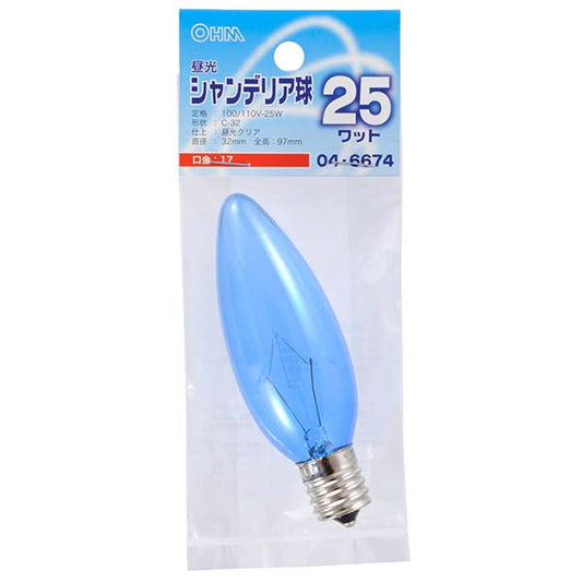 【納期約2週間】LB-C2725-DC 昼光シャンデリア球（25W/クリア/C-32/E17） OHM（オーム電機）