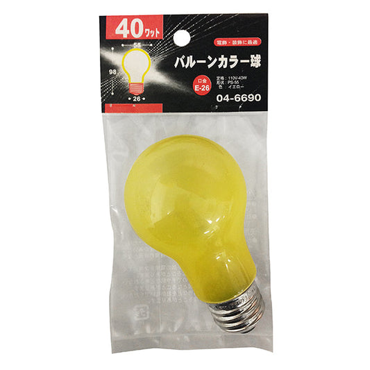 【納期約2週間】LB-PS5640-BY バルーンカラー球（40W/イエロー/PS-55/E26） OHM（オーム電機）