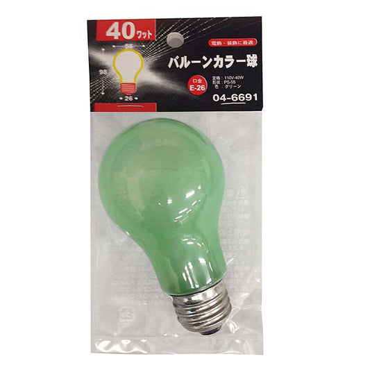 【納期約2週間】LB-PS5640-BG バルーンカラー球（40W/グリーン/PS-55/E26） OHM（オーム電機）