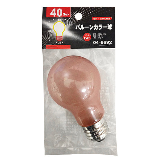 【納期約2週間】LB-PS5640-BR バルーンカラー球（40W/レッド/PS-55/E26） OHM（オーム電機）