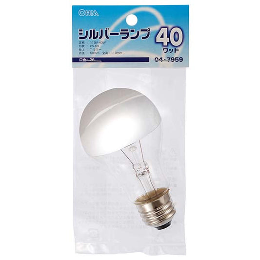 【納期約2週間】LB-PS6640T-SL シルバーランプPS60 E26 40W OHM（オーム電機）