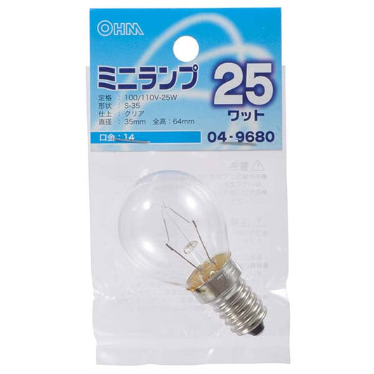 【納期約2週間】LB-S3425-C ミニランプ（25W/クリア/E14） OHM（オーム電機）