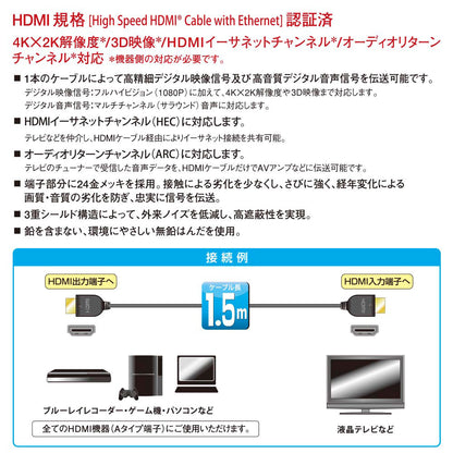 HDMIケーブル（4K/イーサネット対応/ハイスピード/1.5m/ブラック）_05-0518_VIS-C15KE-K_OHM（オーム電機）