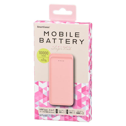 モバイルバッテリー（10000mAh/スマホ充電2回/3台同時充電可/USB AtoCケーブル付/シュガーピンク）_05-0806_SMP-MB100-PK_OHM（オーム電機）