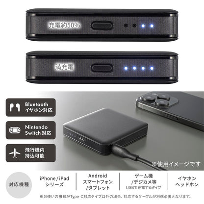 モバイルバッテリー（5000mAh/スマホ充電1回/PD20W/USB CtoCケーブル付/ブラック）_05-0811_SMP-PD50-K_OHM（オーム電機）