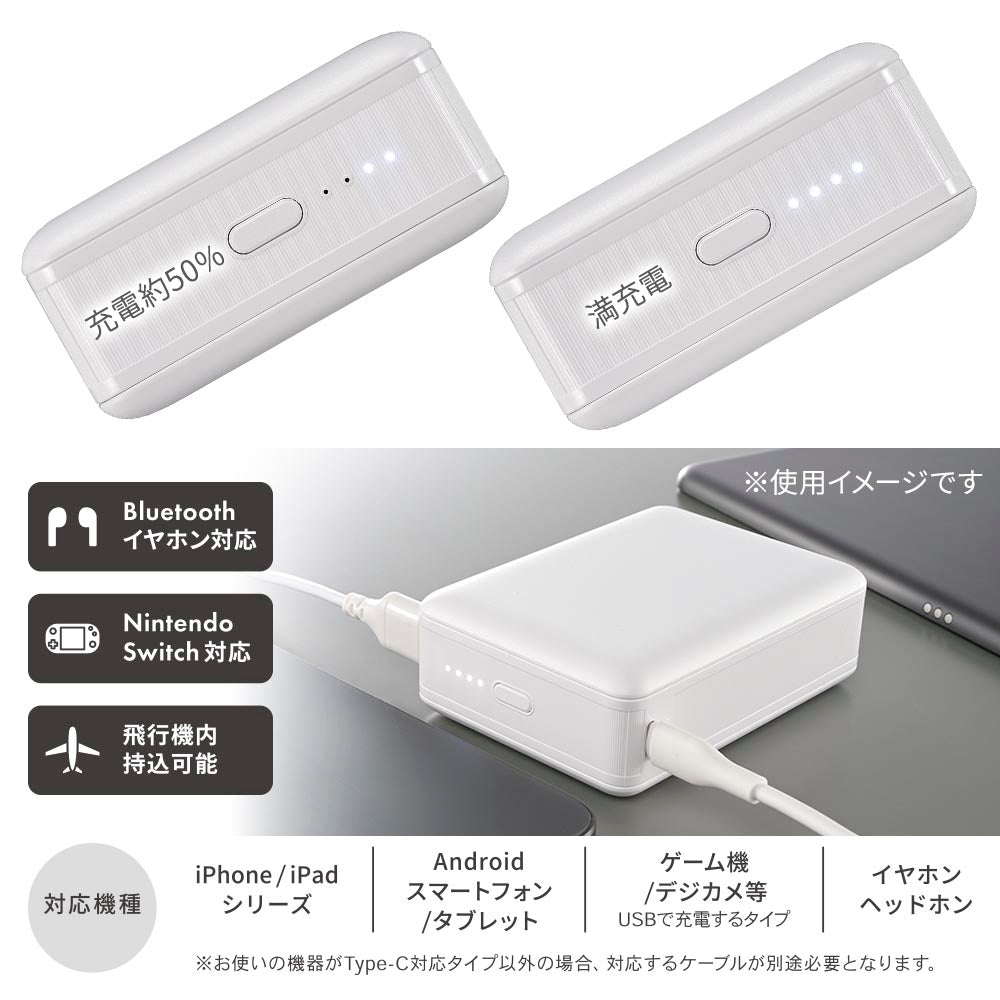 モバイルバッテリー（20000mAh/スマホ充電4回/PD20W/USB CtoCケーブル付/ホワイト）_05-0814_SMP-PD200-W_OHM（オーム電機）